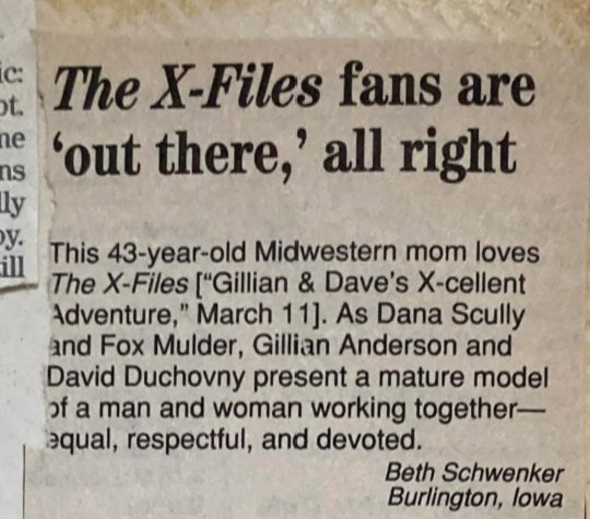 X files fan peice in local newspaper